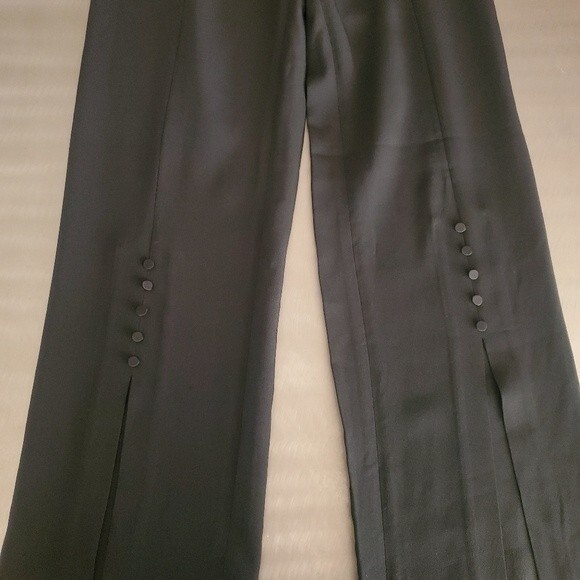 JONATHAN SIMKHAI Black Satin Combo Front Slit Pants with Button Detail sz 2 - Picture 3 of 11